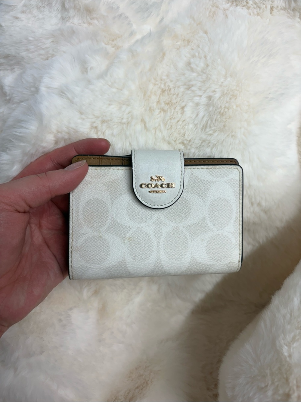 Coach Chalk White Signature Small Wallet with Gold Logo